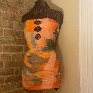 Orange Strapless Mini Dress